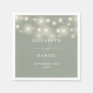 Elegant String Lights Sage Green Wedding Napkin