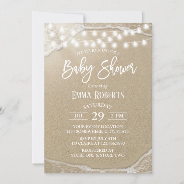 Elegant String Lights Summer Beach Baby Shower Invitation (Front)