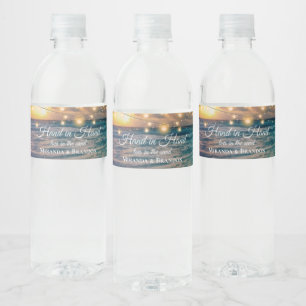 Elegant String Lights Summer Beach Wedding Water Bottle Label