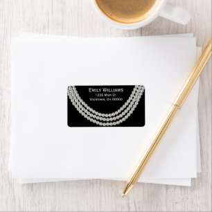 Elegant String of Pearls on Black Label