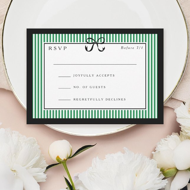 Elegant Stripe Black Border with Bow Wedding RSVP Card (Creator Uploaded)