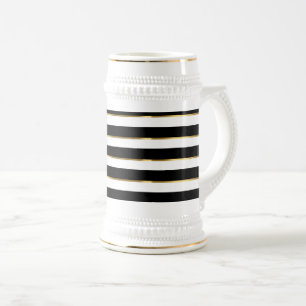Elegant Stripe Black Gold White Beer Stein