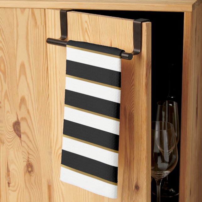  Elegant Stripe Black Gold White     Kitchen Towel (Thirds Fold)