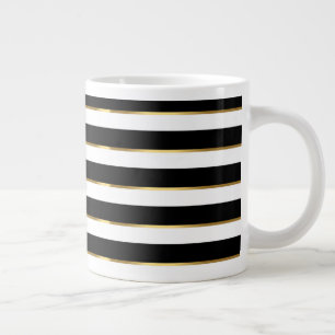  Elegant Stripe Black Gold White    Large Coffee Mug