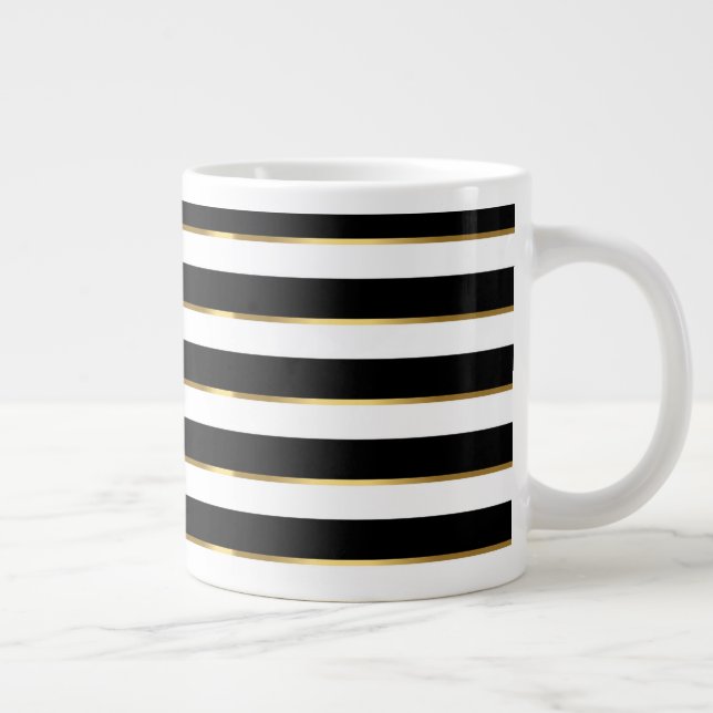  Elegant Stripe Black Gold White    Large Coffee Mug (Right)