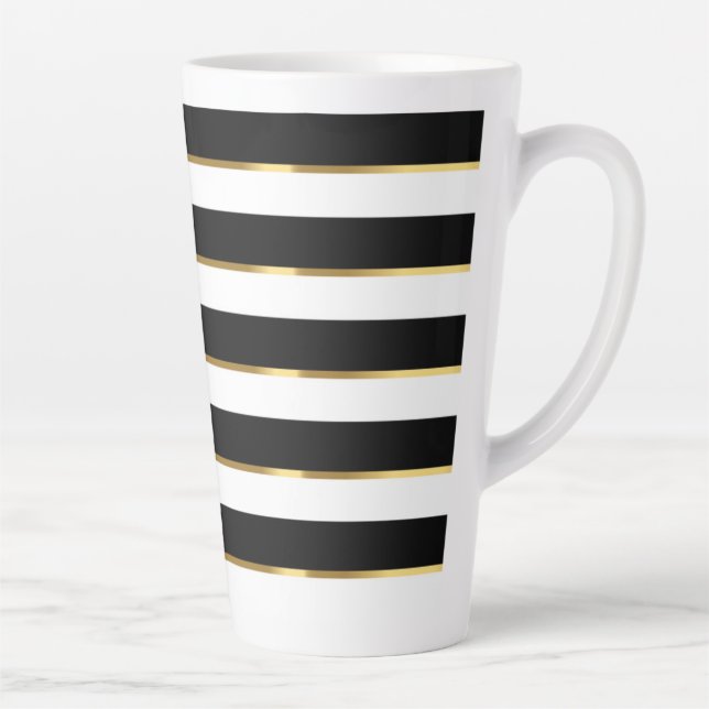  Elegant Stripe Black Gold White      Latte Mug (Right)