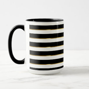  Elegant Stripe Black Gold White  Mug