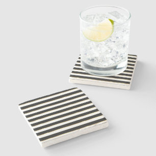  Elegant Stripe Black Gold White          Stone Coaster