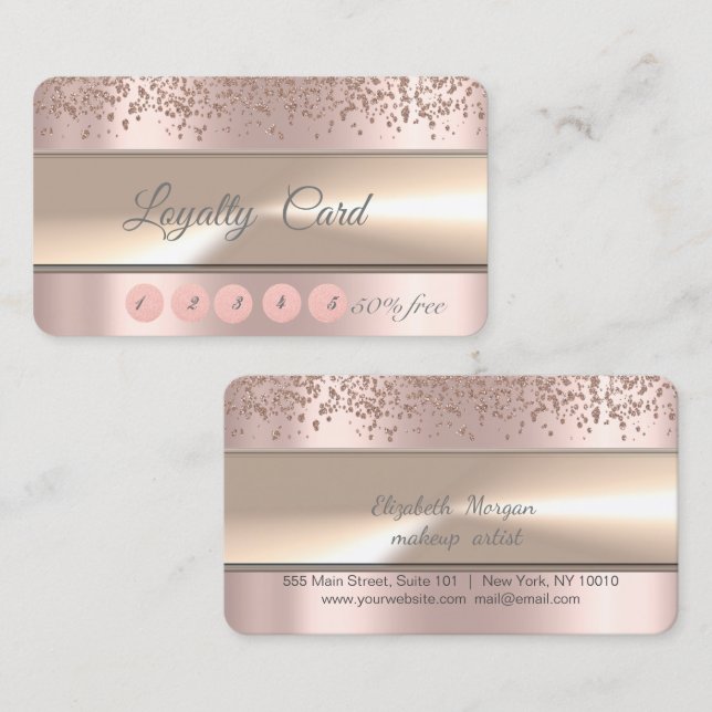 Elegant Stripe,Diamonds  Rose Gold Loyalty Card (Front/Back)