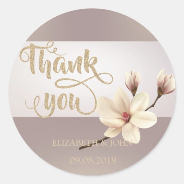 Elegant Stripe Magnolia  You Wedding Sticker (Front)