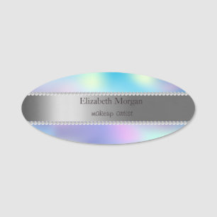 Elegant Stripe, Pearls  Holographic Ombre Name Tag