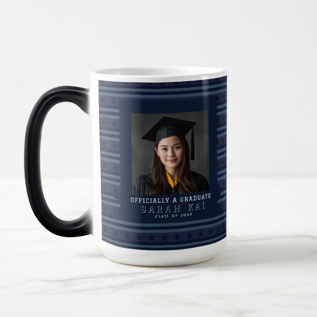 Elegant Stripe Print Senior Year Grad Magic Mug (Left)