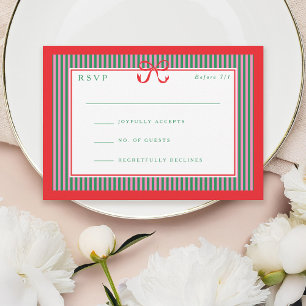 Elegant Stripe Red Border with Bow Wedding RSVP Card