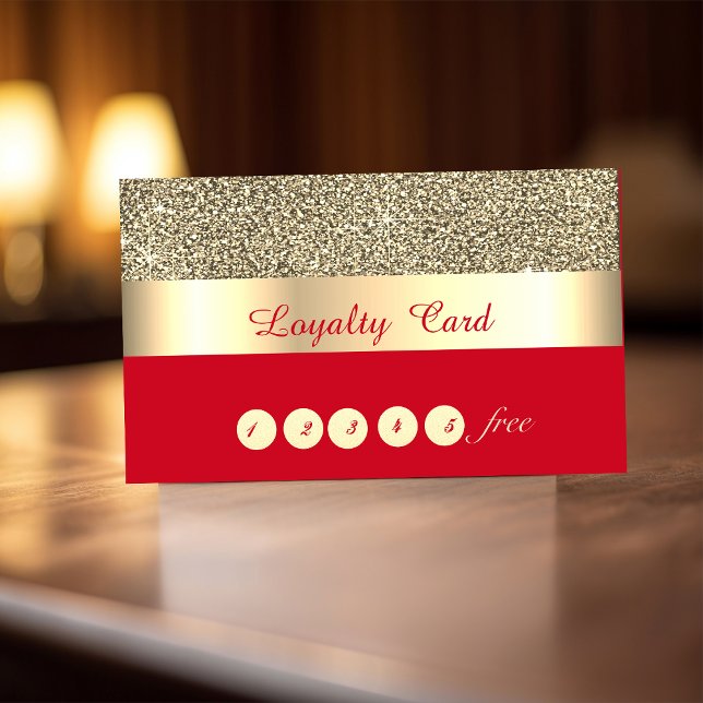 Elegant ,Stripe, Red ,Gold Glitter Loyalty Card (Creator Uploaded)