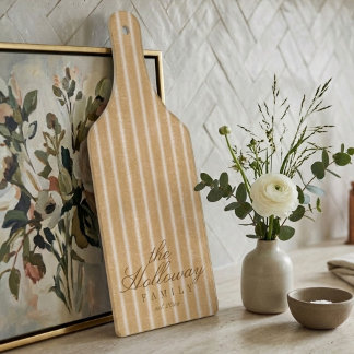 Elegant Stripe Script Typography Family Name  Cutting Board