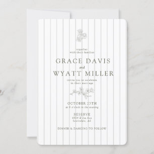 Elegant Stripe Vintage Classic Olive Green Wedding Invitation