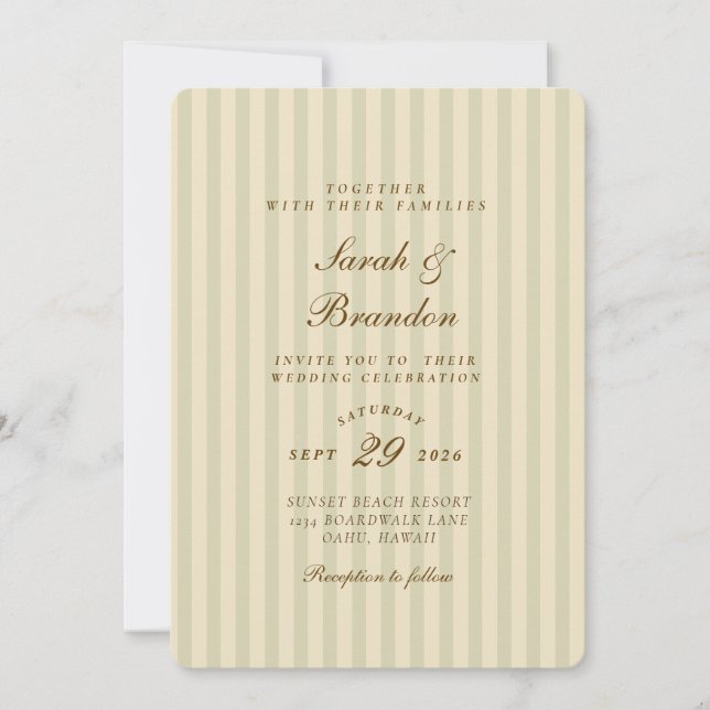 Elegant Striped | Beige Classic Wedding Invitation (Front)