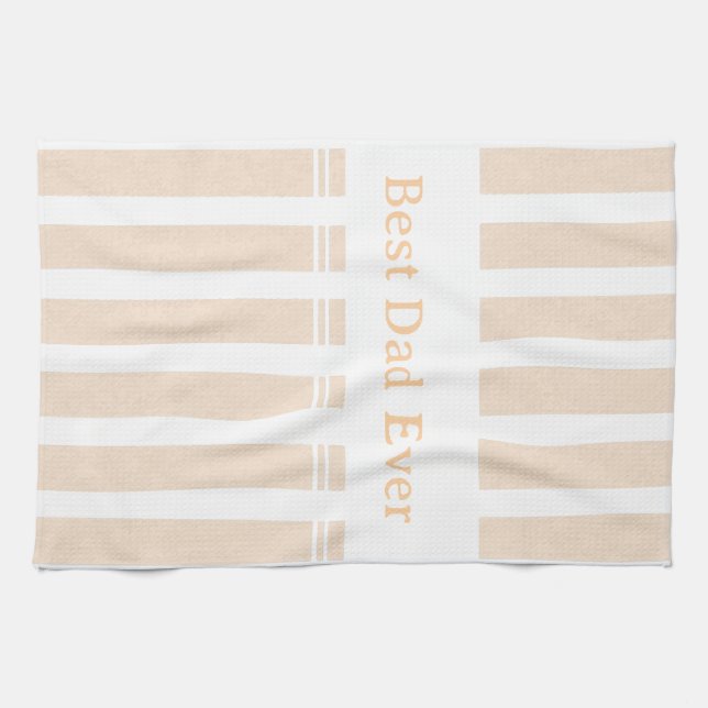 Elegant Striped Best Dad Ever Personalized Kitchen Towel (Horizontal)