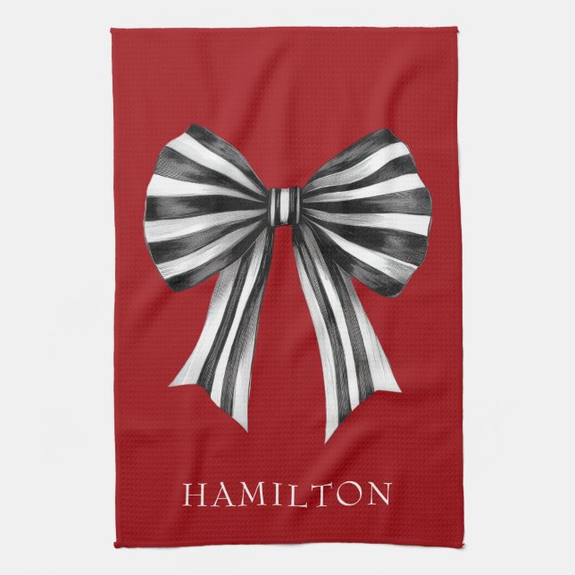 Elegant Striped Bow  Kitchen Towel (Vertical)
