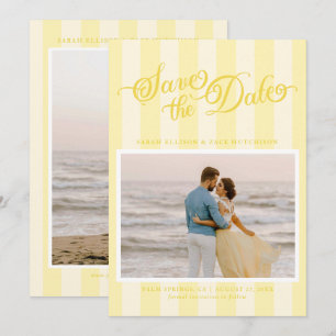 Elegant Striped Butter Yellow Script Save The Date
