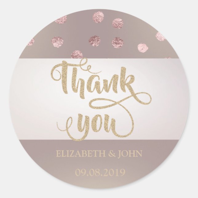 Elegant Striped Dots  Thank You Wedding Sticker (Front)