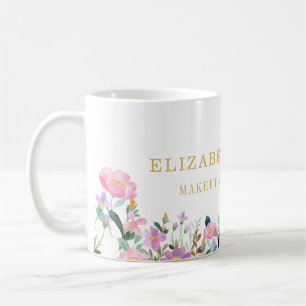 Elegant Striped Floral Beauty Artist Hair and Make Coffee Mug