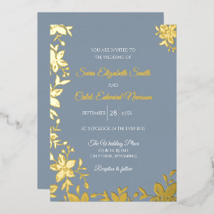 Elegant Striped Flower in Gold Foil on Dusty Blue2