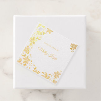 Elegant Striped Flower in Gold Foil Square Favour Tags