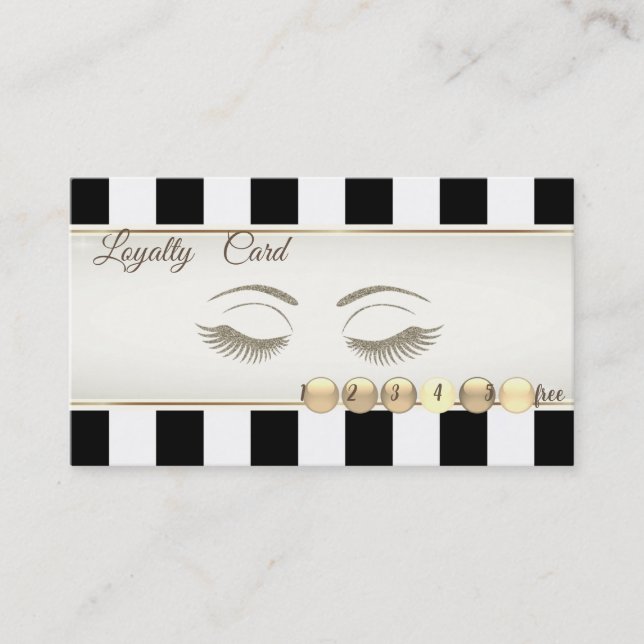 Elegant,Striped, Glittery Lashes Loyalty Card (Front)