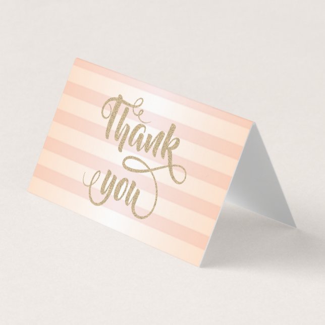 Elegant Striped, Gold Glittery Thank You Card (Front)