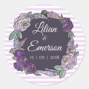 Elegant Striped Lilac & Lavender Floral Sticker