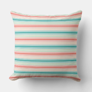 Elegant Striped Pattern: Teal, Coral, and White Throw Pillow