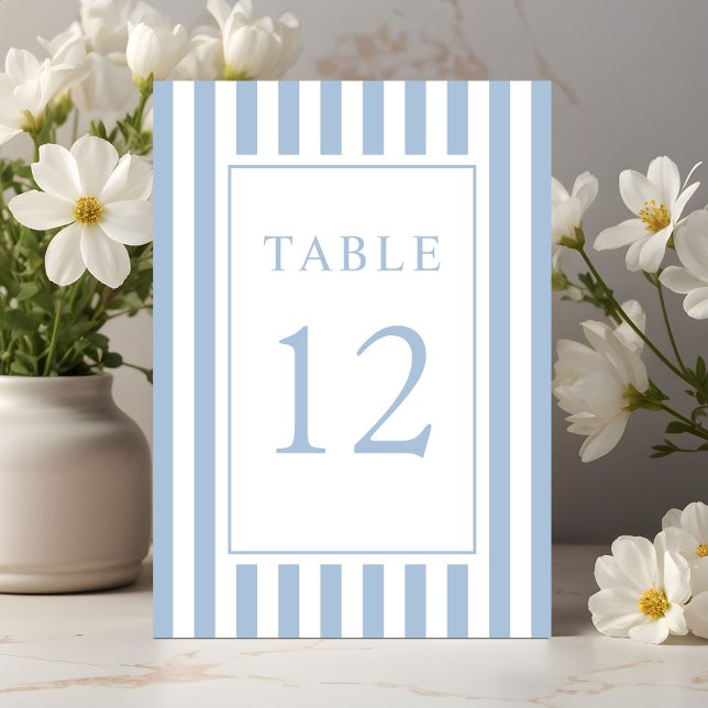  Elegant Striped Powder Blue Wedding Table Number (Elegant Striped Powder Blue Wedding Table Number)
