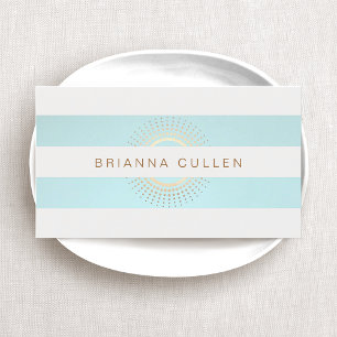 Elegant Striped Turquoise and Gold Circles Business Card