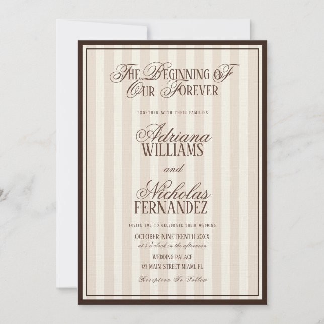 Elegant Striped Vintage Ivory Wedding Invitation (Front)
