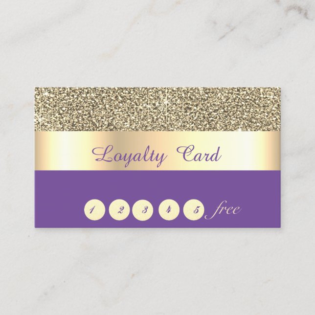 Elegant ,Striped,Violet,Gold Glitter Loyalty Card (Front)
