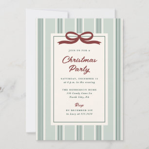 Elegant Stripes and Bow Christmas Holiday Party Invitation