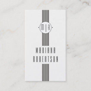 Elegant stripes and monogram black white business card