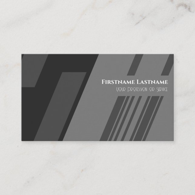 Elegant stripes black dark grey minimalistic business card (Front)