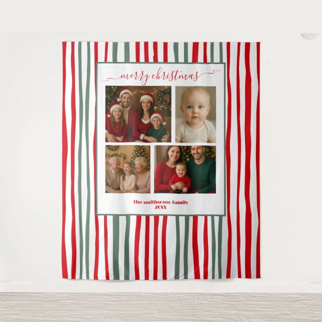 Elegant Stripes family Photo Christmas backdrop Tapestry (Front)