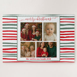 Elegant Stripes family Photo merry Christmas game Jigsaw Puzzle