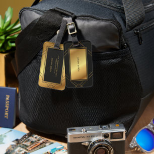 Elegant Stripes Golden And Black Pattern Monogram Luggage Tag