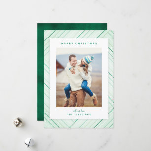 Elegant Stripes Green Family Photo Holiday Card