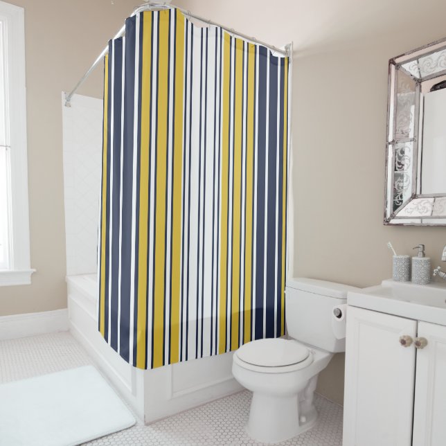 Elegant, stripes, navy blue, mustard yellow, white (In Situ)