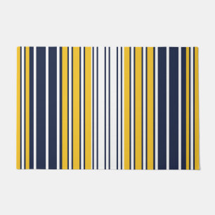 Elegant, stripes, navy blue, mustard yellow, white doormat