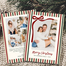 Elegant Stripes & Red Bow Merry Christmas 5 Photo