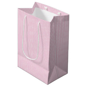 Elegant Stripes White - Light Pink Medium Gift Bag