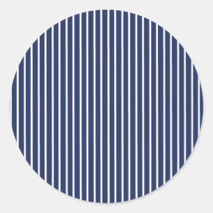 Elegant Stripes White - Navy Blue Classic Round Sticker