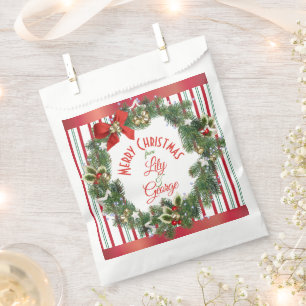 Elegant Stripped Holiday Wreath Favour Bag