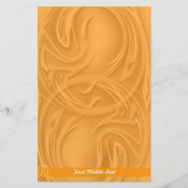 Elegant Strokes Over Orange Abstract Personalized Stationery (Front)